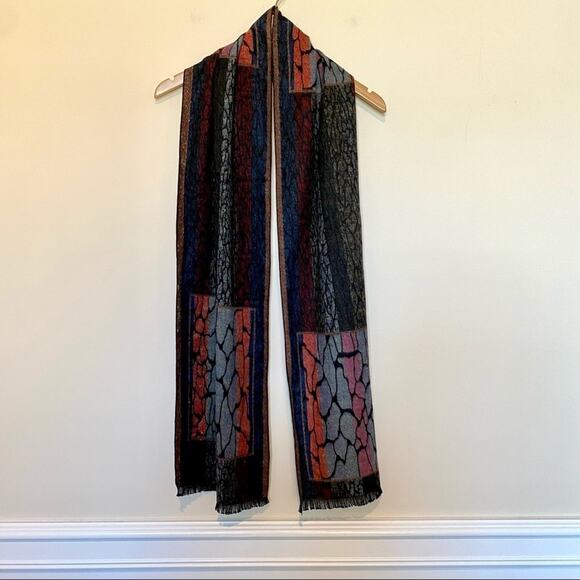 100% cashmere long scarf wrap muffler multi colored burgundy rust navy - Picture 2 of 7